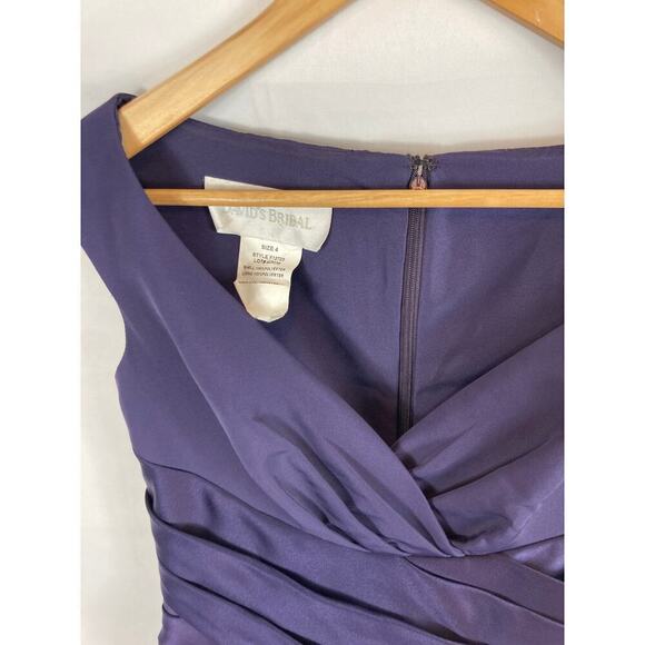 Davids Bridal cap sleeve faille dress with ruched waist Purple size 4 - Picture 3 of 6